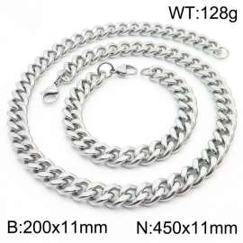 11mm stainless steel  jewelry sets  for men punk cuban chain bracelet & necklace