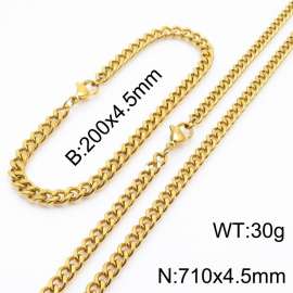 Fashion 18k Gold Plated Chain Wholesale 4.5mm Stainless Steel Necklace Bracelet Jewelry Sets