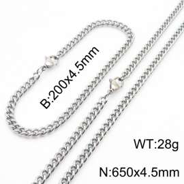 Fashion Silver Color 4.5mm Cuban Chain Wholesale Stainless Steel Necklace Bracelet Jewelry Set