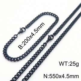 Wholesale Simple 18k Black 4.5mm Chain Stainless Steel Necklace Bracelet Jewelry Sets