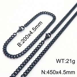 Wholesale Simple 18k Black 4.5mm Chain Stainless Steel Necklace Bracelet Jewelry Sets