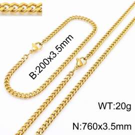 Wholesale Simple 18k Gold Vine Chain Stainless Steel Necklace Bracelet Fashion Jewelry Sets