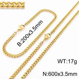 Wholesale Simple 18k Gold Vine Chain Stainless Steel Necklace Bracelet Fashion Jewelry Sets