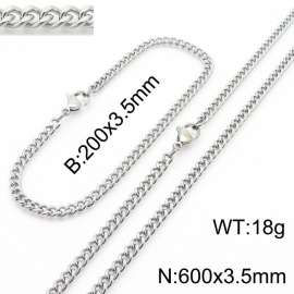 Classic Simple 3.5mm Vine Chain Stainless Steel Necklace Bracelet Fashion Jewelry Sets