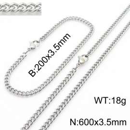 Classic Simple 3.5mm Vine Chain Stainless Steel Necklace Bracelet Fashion Jewelry Sets