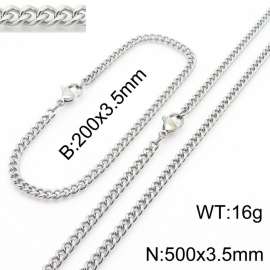 Classic Simple 3.5mm Vine Chain Stainless Steel Necklace Bracelet Fashion Jewelry Sets