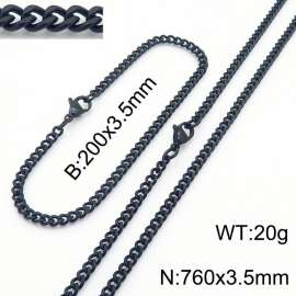 Wholesale Custom 18k Black Chain Stainless Steel Necklace Bracelet Simple Jewelry Sets