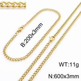 European and American stainless steel trend 200 × 3mm&600 × 3mm double-sided grinding chain lobster buckle fashion versatile gold set