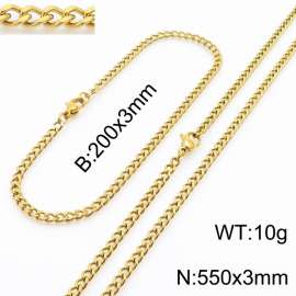 European and American stainless steel trend 200 × 3mm&550 × 3mm double-sided grinding chain lobster buckle fashion versatile gold set