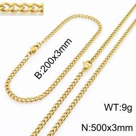European and American stainless steel trend 200 × 3mm&500 × 3mm double-sided grinding chain lobster buckle fashion versatile gold set