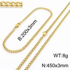 European and American stainless steel trend 200 × 3mm&450 × 3mm double-sided grinding chain lobster buckle fashion versatile gold set