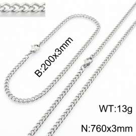 European and American stainless steel trend 200 × 3mm&760× 3mm double-sided grinding chain lobster buckle fashion versatile silver set
