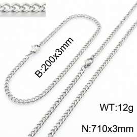European and American stainless steel trend 200 × 3mm&710× 3mm double-sided grinding chain lobster buckle fashion versatile silver set