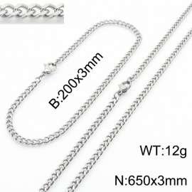 European and American stainless steel trend 200 × 3mm&650× 3mm double-sided grinding chain lobster buckle fashion versatile silver set