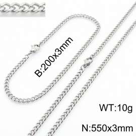 European and American stainless steel trend 200 × 3mm&550× 3mm double-sided grinding chain lobster buckle fashion versatile silver set