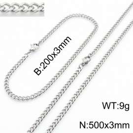 European and American stainless steel trend 200 × 3mm&500× 3mm double-sided grinding chain lobster buckle fashion versatile silver set