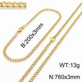 European and American stainless steel trend 200 × 3mm&760× 3mm double-sided grinding chain lobster buckle fashion versatile gold set