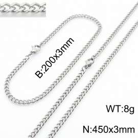 European and American stainless steel trend 200 × 3mm&450× 3mm double-sided grinding chain lobster buckle fashion versatile silver set