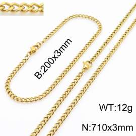 European and American stainless steel trend 200 × 3mm&710 × 3mm double-sided grinding chain lobster buckle fashion versatile gold set
