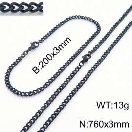 European and American stainless steel trend 200 × 3mm&760× 3mm double-sided grinding chain lobster buckle fashion versatile black set