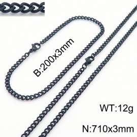 European and American stainless steel trend 200 × 3mm&710× 3mm double-sided grinding chain lobster buckle fashion versatile black set