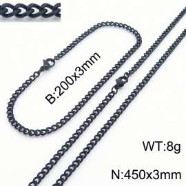 European and American stainless steel trend 200 × 3mm&450× 3mm double-sided grinding chain lobster buckle fashion versatile black set