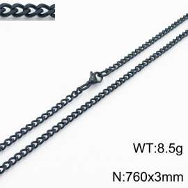European and American stainless steel trend 760 × 3mm double-sided grinding chain lobster buckle fashion versatile black necklace