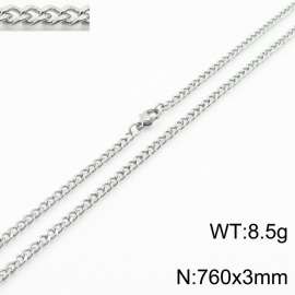 European and American stainless steel trend 760 × 3mm double-sided grinding chain lobster buckle fashion versatile silver necklace