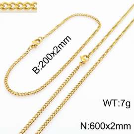 European and American stainless steel trend 200 × 2mm&600 × 2mm double-sided grinding chain lobster buckle fashion versatile gold set