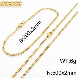 European and American stainless steel trend 200 × 2mm&500 × 2mm double-sided grinding chain lobster buckle fashion versatile gold set