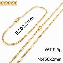 European and American stainless steel trend 200 × 2mm&450 × 2mm double-sided grinding chain lobster buckle fashion versatile gold set