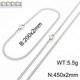 European and American stainless steel trend 200 × 2mm&450 × 2mm double-sided grinding chain lobster buckle fashion versatile silver set