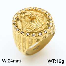 European and American fashion stainless steel wolf head animal inlaid brick charm gold ring