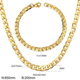 stainless steel jewelry sets  for women men gold color cut pattern figaro chain bracelet necklace