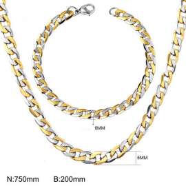 stainless steel jewelry sets  for women men intermetallic gold color cut pattern figaro chain bracelet necklace