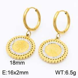 18K Gold Stainless Steel Cz Tree Pendant Drop Huggie Earrings