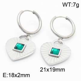 Women Romantic Stainless Steel&Green Gem Love Heart Earrings