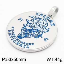 Men Punk Stainless Steel Blue Laser-Engraving Motorbiker Disc Pendant