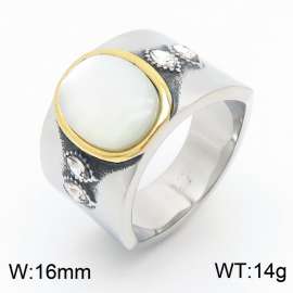 Women Stainless Steel&Rhinestones Jewelry Ring with Shell Pearl Charm