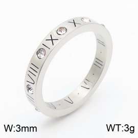 Women Stainless Steel&Rhinestones Jewelry Ring with Roman Number Engravings