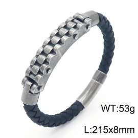Personalized Stainless Steel Braided Rope Charm magnetic button leather Bracelets