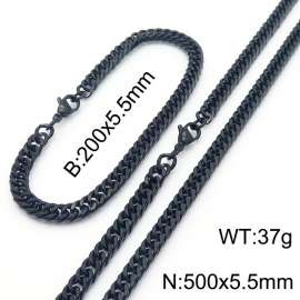 European and American fashion stainless steel 200x5.5mm&500x5.5mm Cuban chain jewelry temperament black set