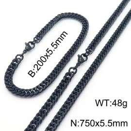 European and American fashion stainless steel 200x5.5mm&750x5.5mm Cuban chain jewelry temperament black set
