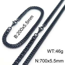 European and American fashion stainless steel 200x5.5mm&700x5.5mm Cuban chain jewelry temperament black set