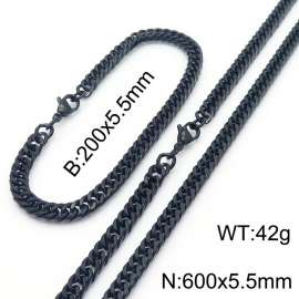 European and American fashion stainless steel 200x5.5mm&600x5.5mm Cuban chain jewelry temperament black set