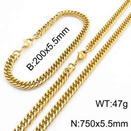 European and American fashion stainless steel 200x5.5mm&750x5.5mm Cuban chain jewelry temperament gold set