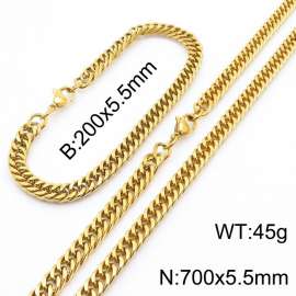 European and American fashion stainless steel 200x5.5mm&700x5.5mm Cuban chain jewelry temperament gold set