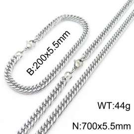 European and American fashion stainless steel 200x5.5mm&700x5.5mm Cuban chain jewelry temperament silver set