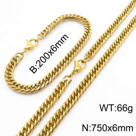 European and American fashion stainless steel 200x6mm&750x6mm Cuban chain jewelry temperament gold set
