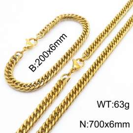 European and American fashion stainless steel 200x6mm&700x6mm Cuban chain jewelry temperament gold set